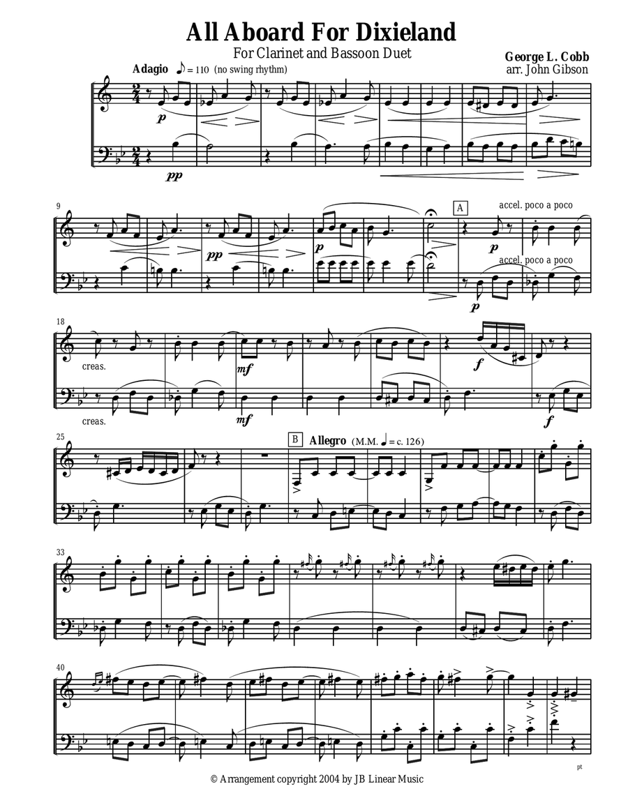 All Aboard for Dixieland for Clarinet and Bassoon Duet Woodwind Duet scores gallery preview page 1
