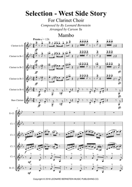 'Mambo' from 'West Side Story' - for Clarinet Choir (Eb, 4 Bb & B.Cl.) image number null