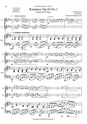 Rubinstein - Romance Op44 No1 - 2 Violins, Violin Duo, Violin Group & Piano