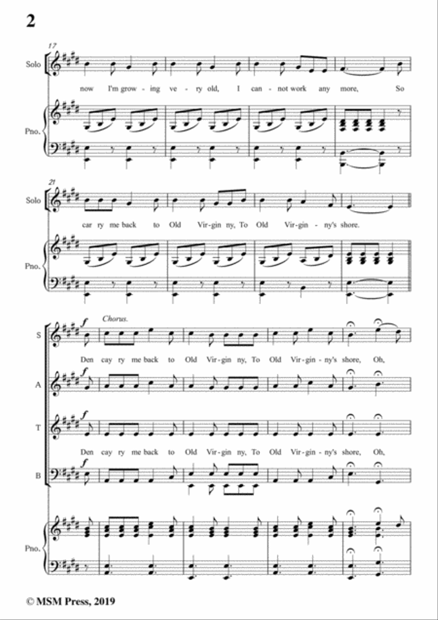 James A. Bland-Carry Me Back To Old Virginny,in E Major,for Voice &Pno Voice scores gallery preview page 4
