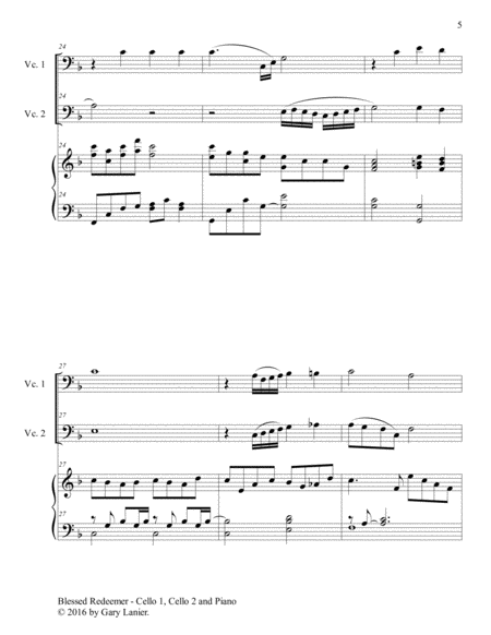 BLESSED REDEEMER (Trio – Cello 1, Cello 2 & Piano with Score and Parts) image number null