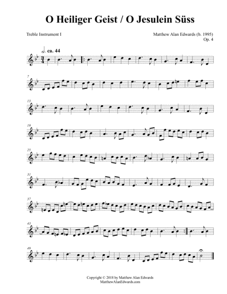 Op. 4 O Heiliger Geist / O Jesulein Süss (Instrumental Parts)