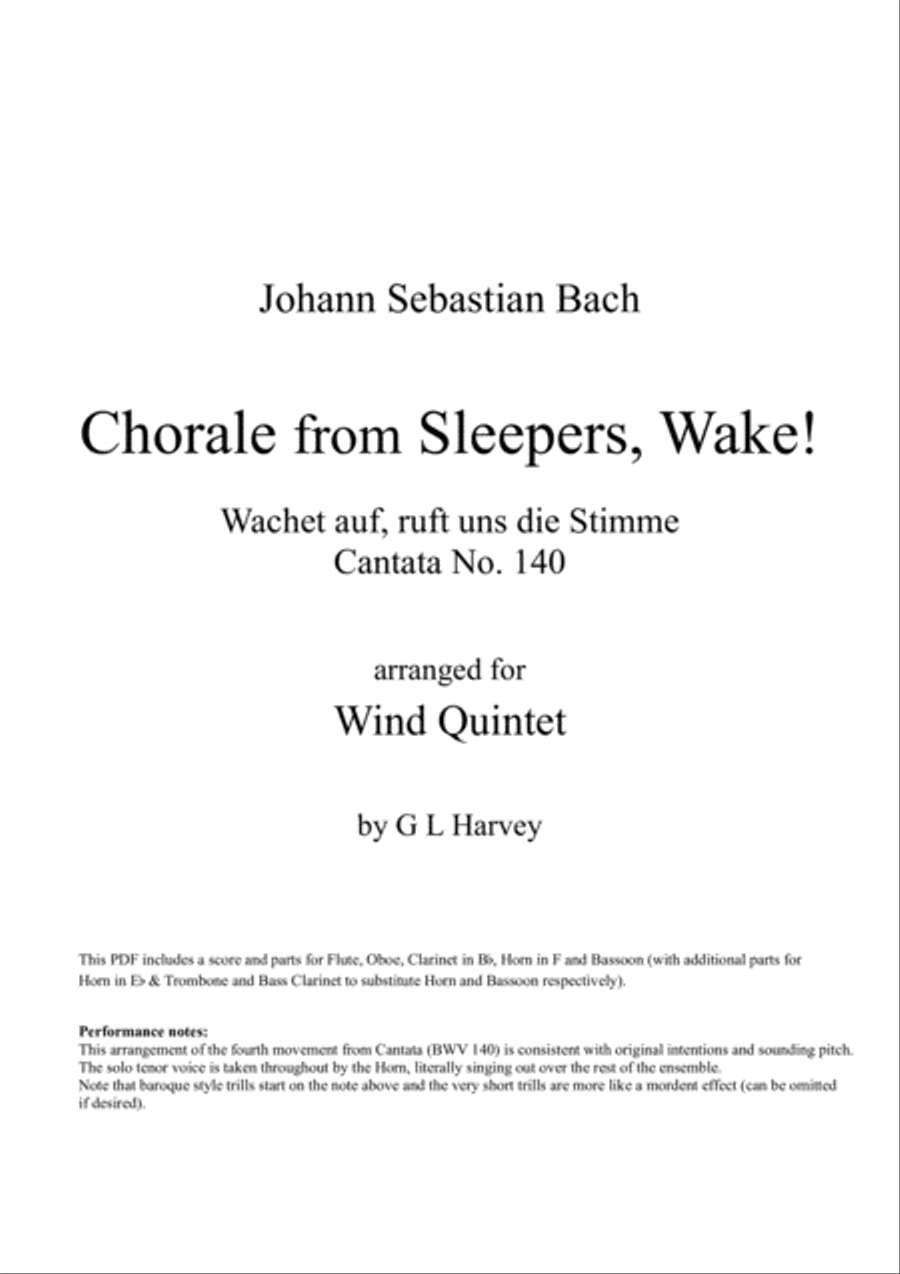 Chorale from Sleepers, Wake! (BWV 140) for Wind Quintet image number null