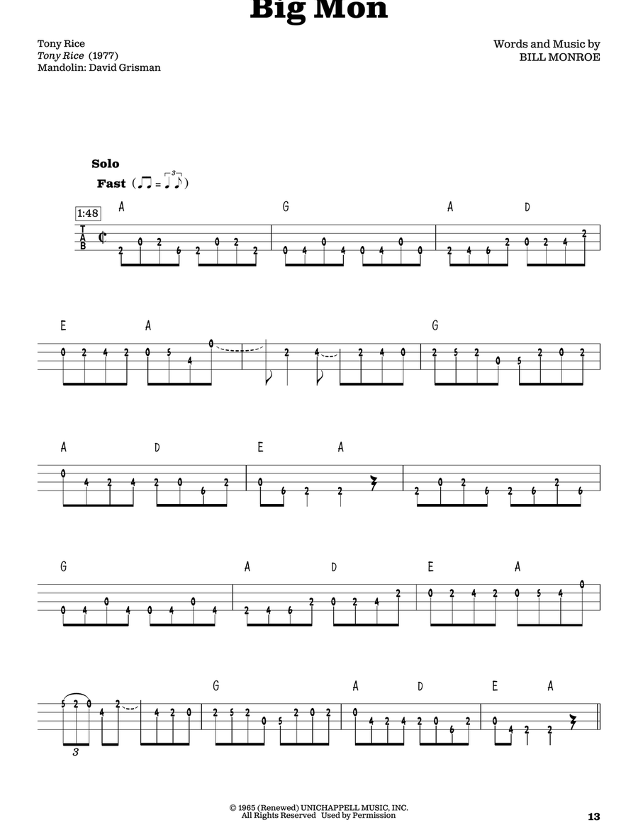 Big Mon (arr. Fred Sokolow) Mandolin scores gallery preview page 1
