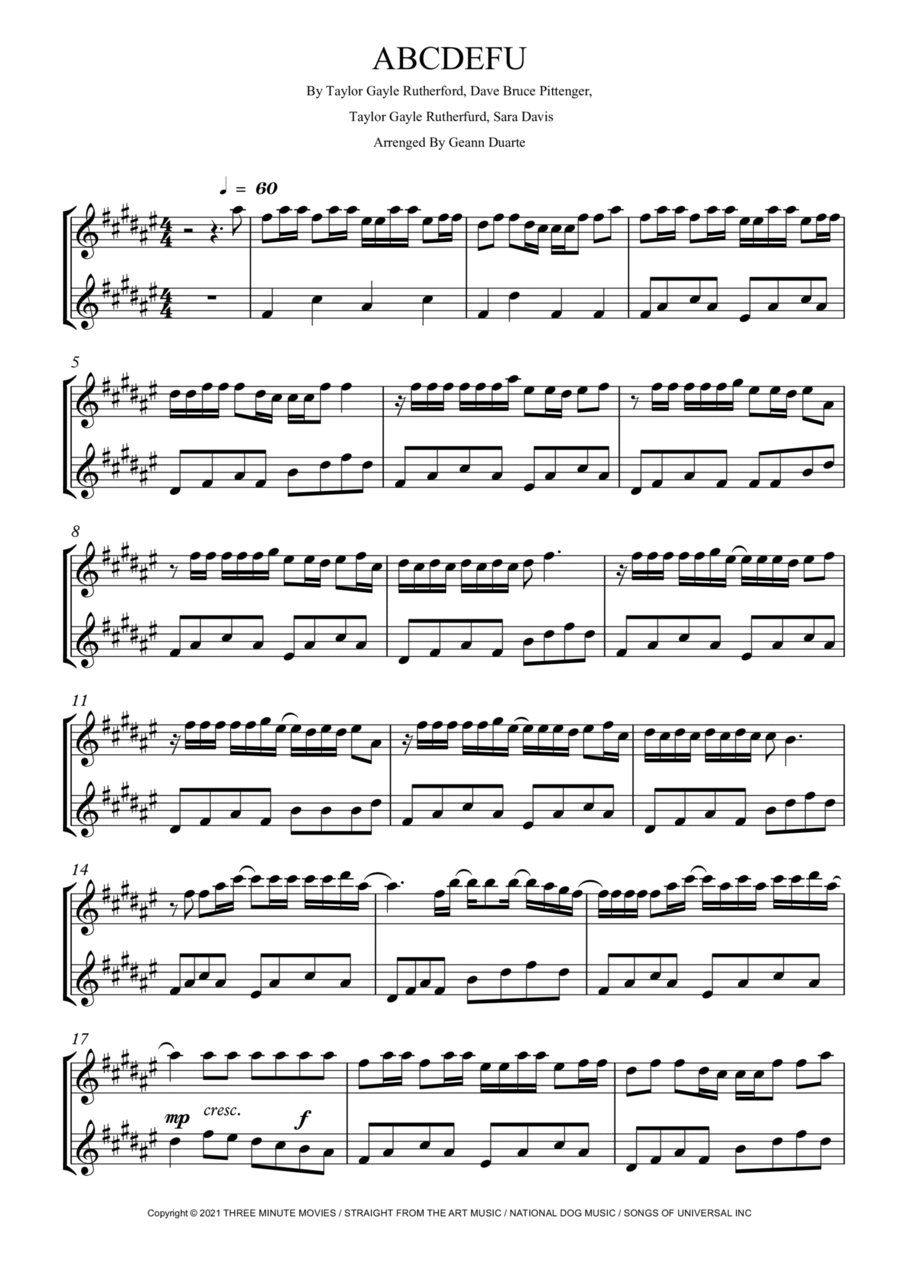 Abcdefu Woodwind Duet scores gallery preview page 1