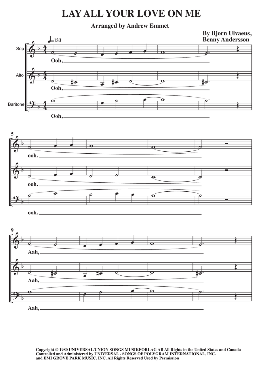 Lay All Your Love On Me 3-Part scores gallery preview page 1