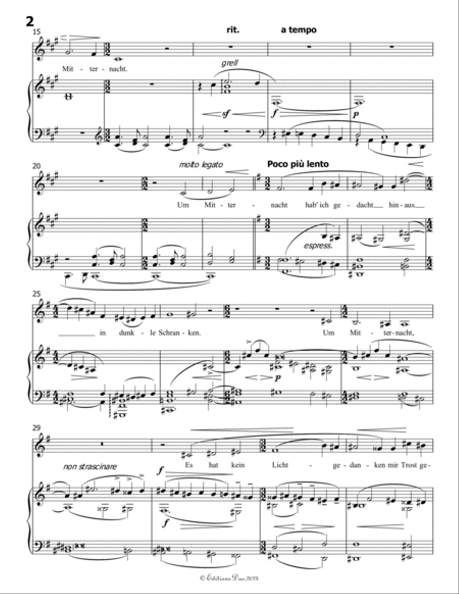 Um Mitternacht, by Mahler, in f sharp minor Piano, Vocal scores gallery preview page 4
