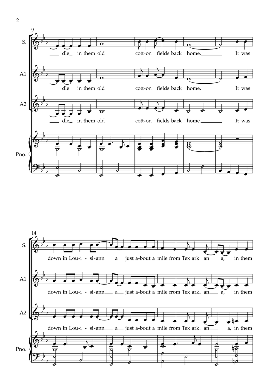 Cotton Fields (The Cotton Song) SSA scores gallery preview page 2