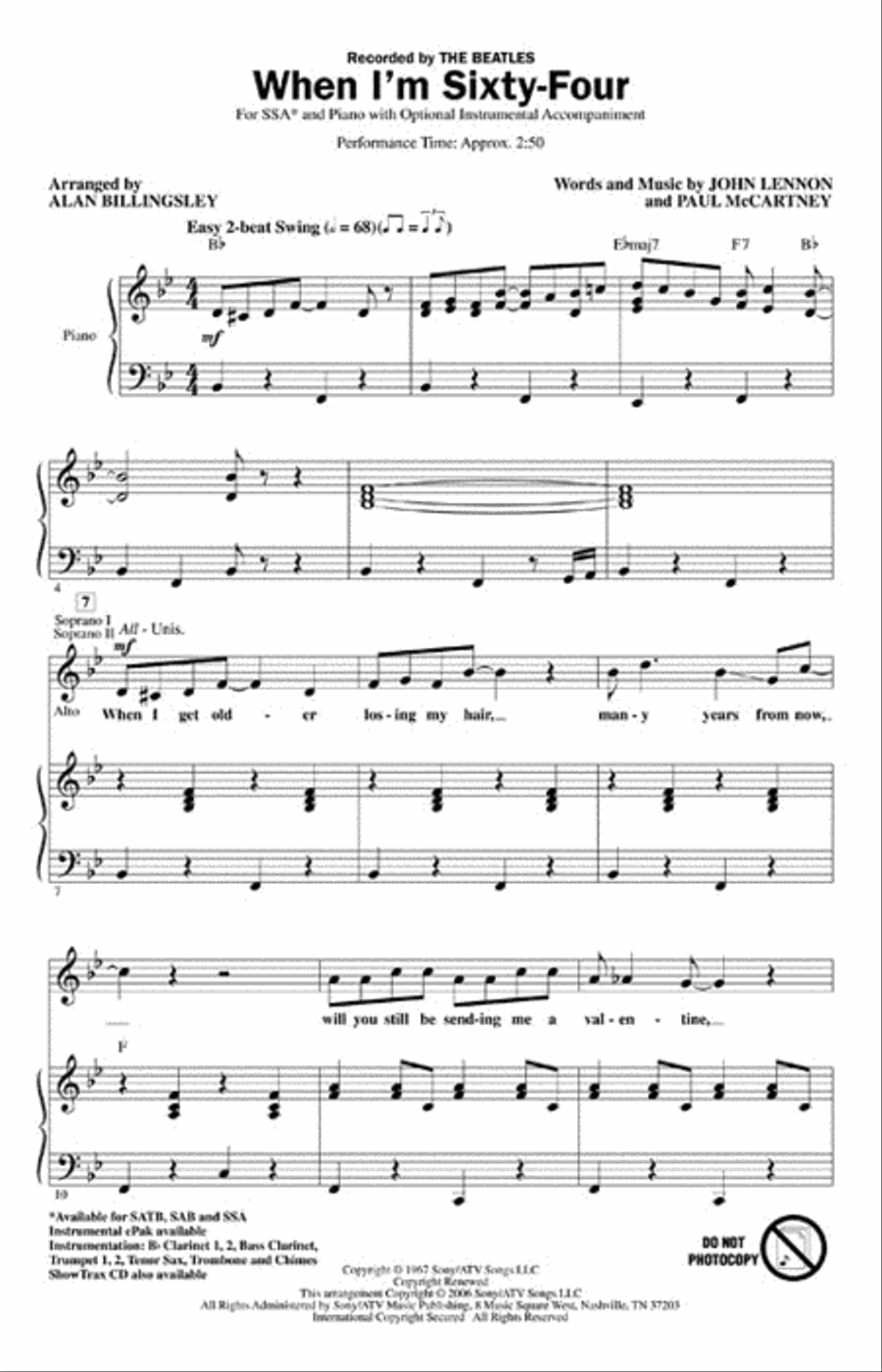 When I'm Sixty-Four SSA scores gallery preview page 2