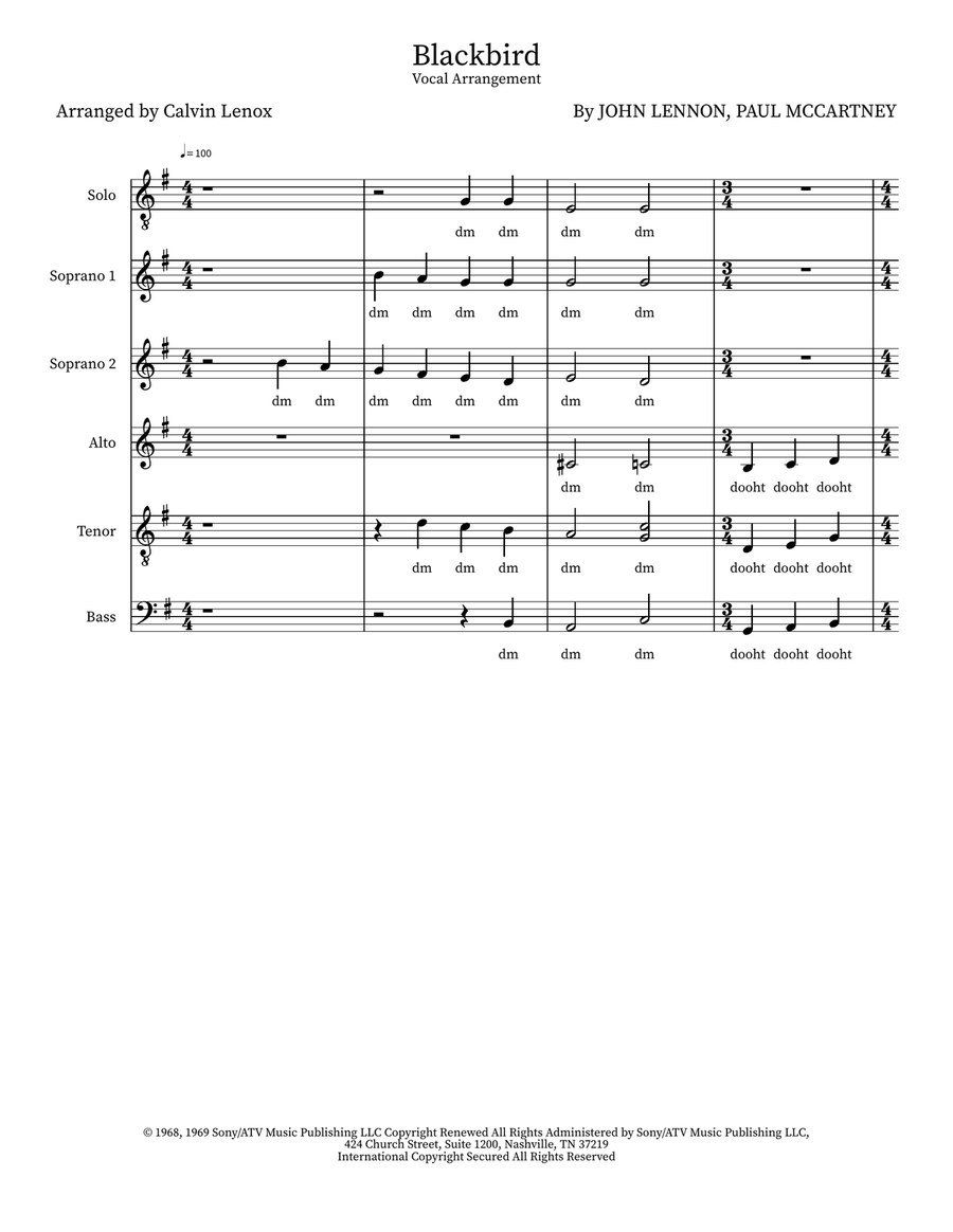 Blackbird 4-Part scores gallery preview page 1