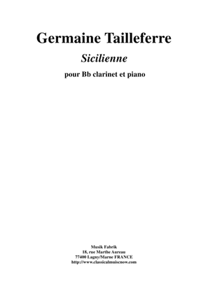 Book cover for Germaine Tailleferre: Sicilienne for clarinet and piano