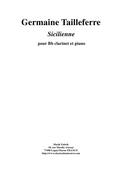 Germaine Tailleferre: Sicilienne for clarinet and piano