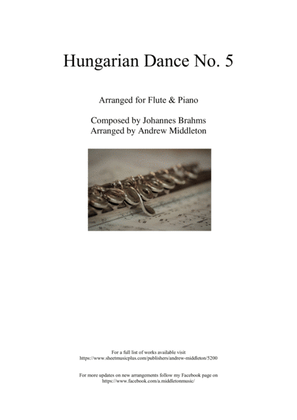 Hungarian Dance No. 5 in G Minor arranged for Flute & Piano