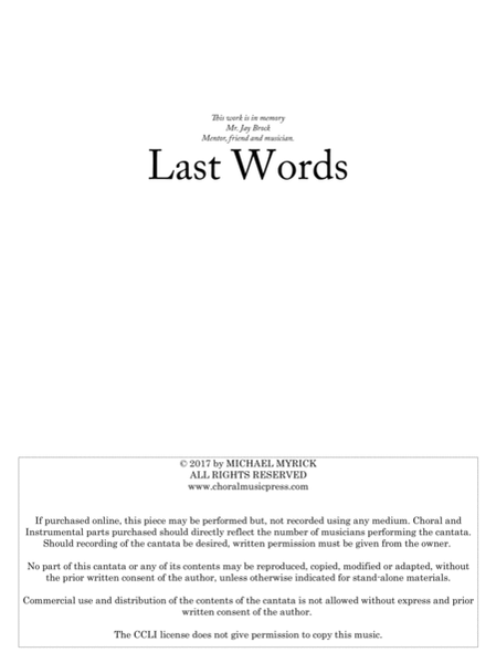 Last Words Orchestra Score and Instrument Parts image number null