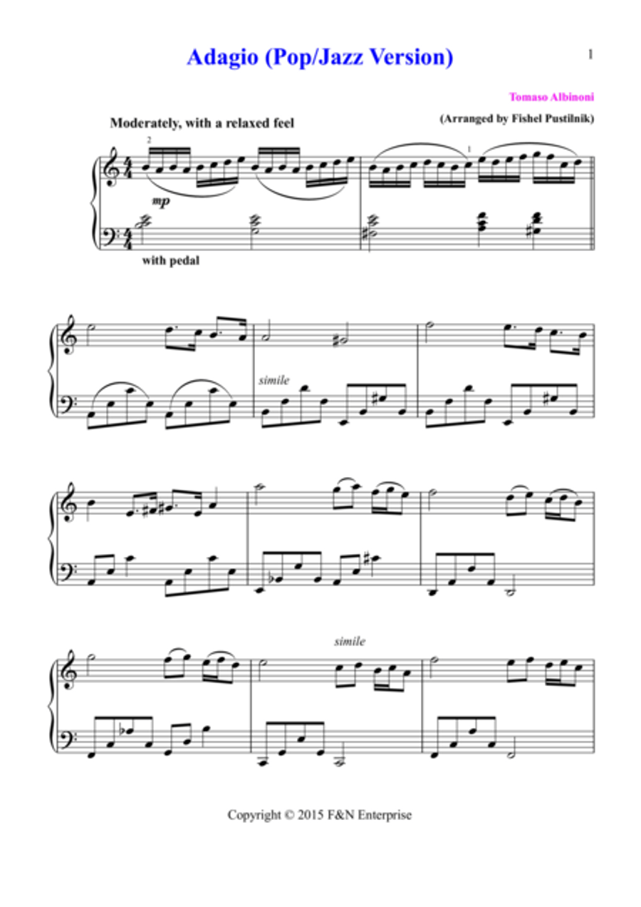 Adagio by Albinoni (Pop/Jazz Version) Piano scores gallery preview page 2