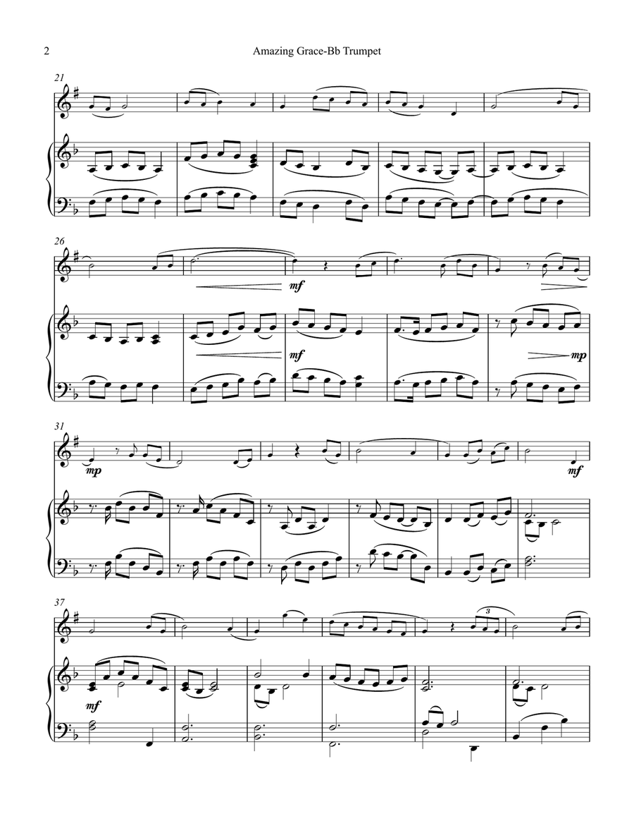 Trumpet - Amazing Grace, Theme and Variations Trumpet Solo scores gallery preview page 2