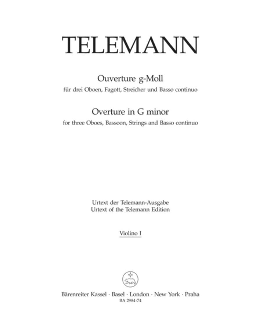 Ouverture for three Oboes, Bassoon, Strings and Basso continuo g minor TWV 55:g4 Oboe scores gallery preview page 1