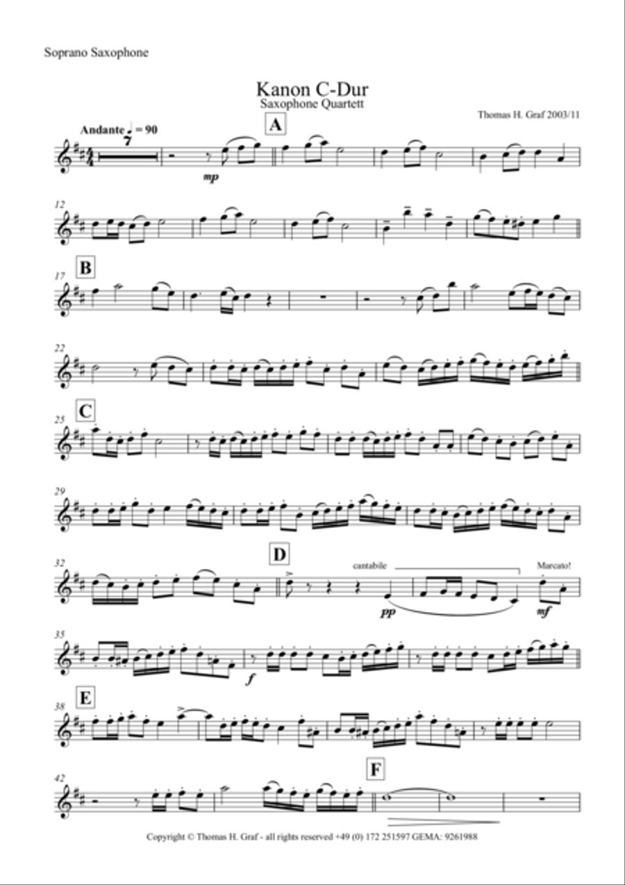 Kanon C-Dur - Saxophone Quartet Saxophone Quartet scores gallery preview page 5