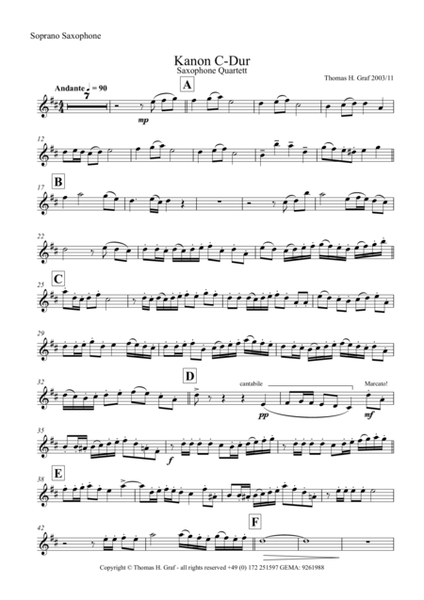 Kanon C-Dur - Saxophone Quartet image number null