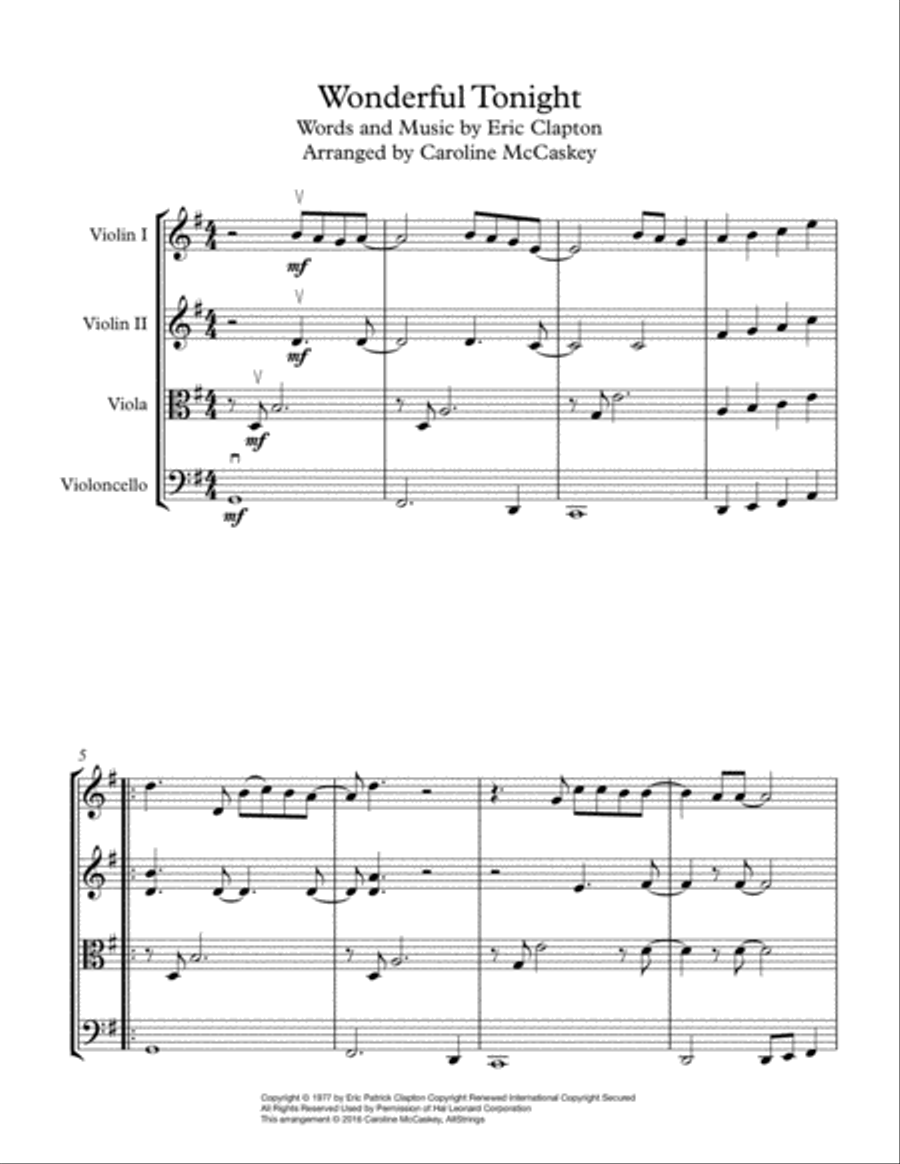 Wonderful Tonight String Quartet scores gallery preview page 2