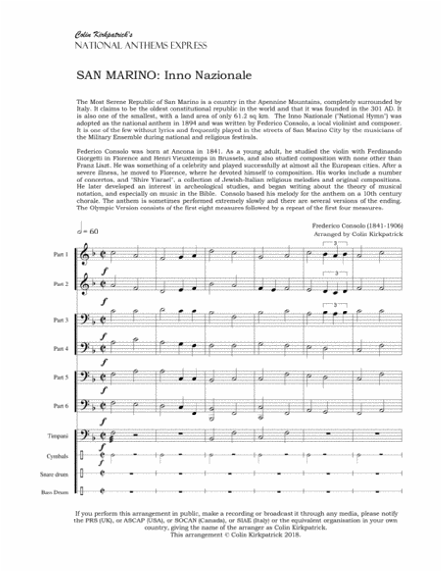 San Marino National Anthem: Inno Nazionale Large Ensemble scores gallery preview page 4