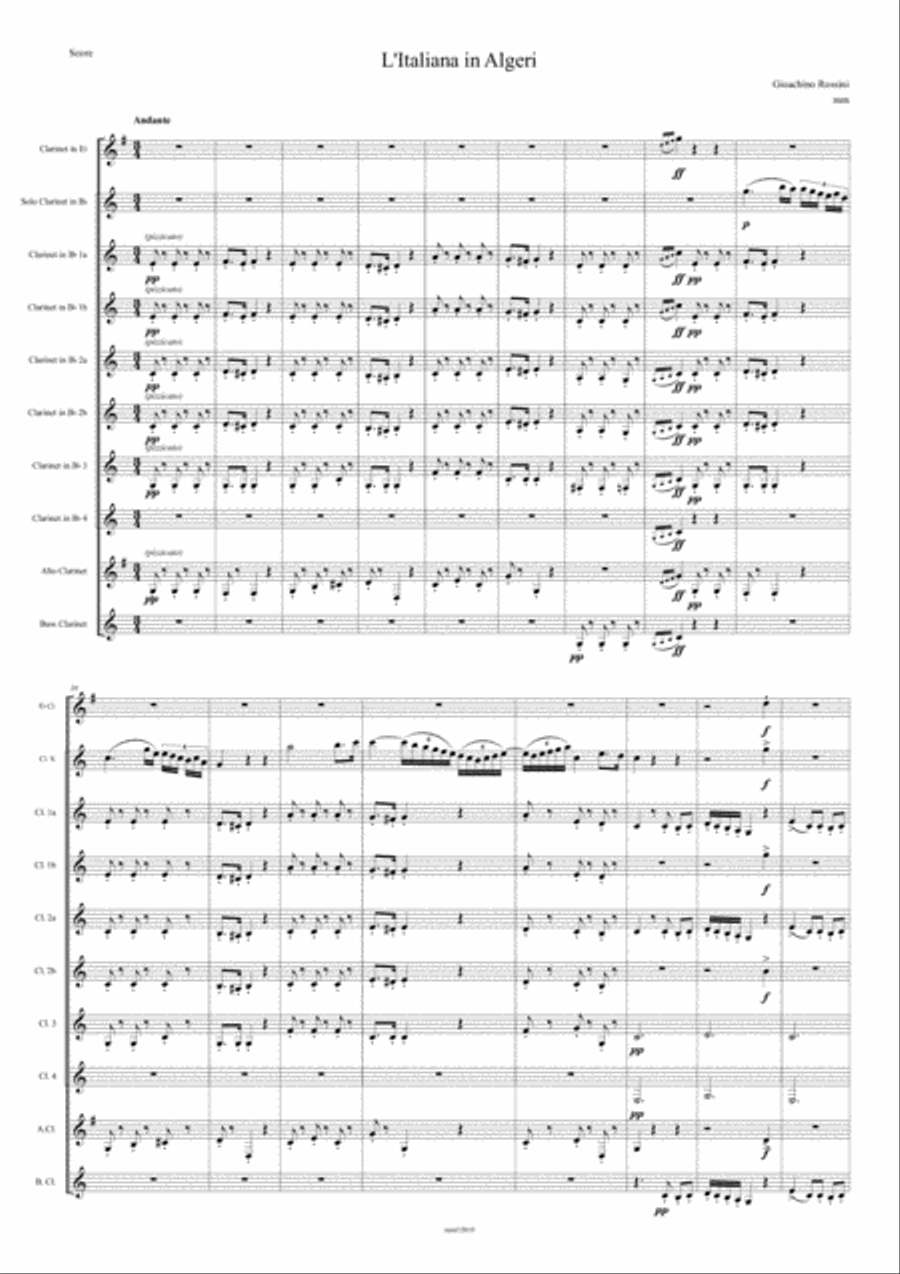 Rossini L’Italiana in Algeri (The Italian Girl in Algiers) – Sinfonia (Ouverture) for Clarinet C Woodwind Ensemble scores gallery preview page 1