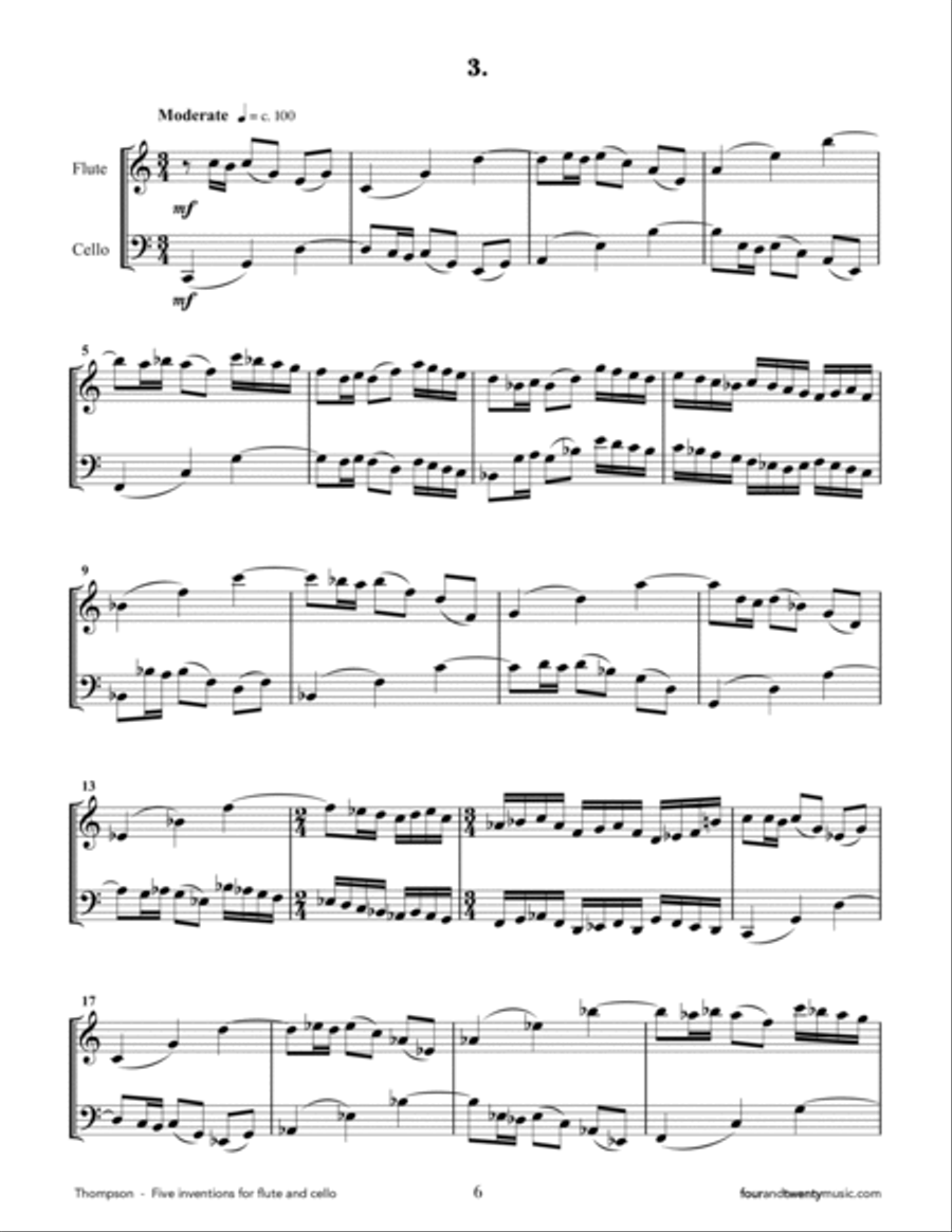 Five Inventions for Flute and Cello Flute scores gallery preview page 6