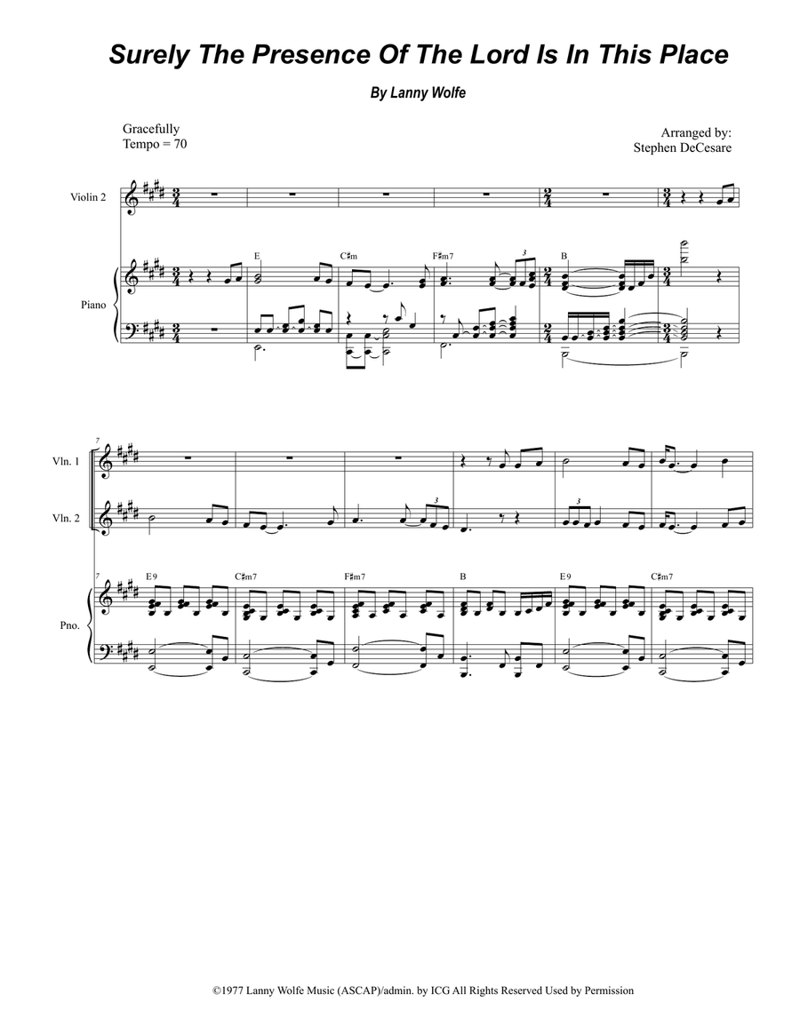 Surely The Presence Of The Lord Is In This Place String Quartet scores gallery preview page 1