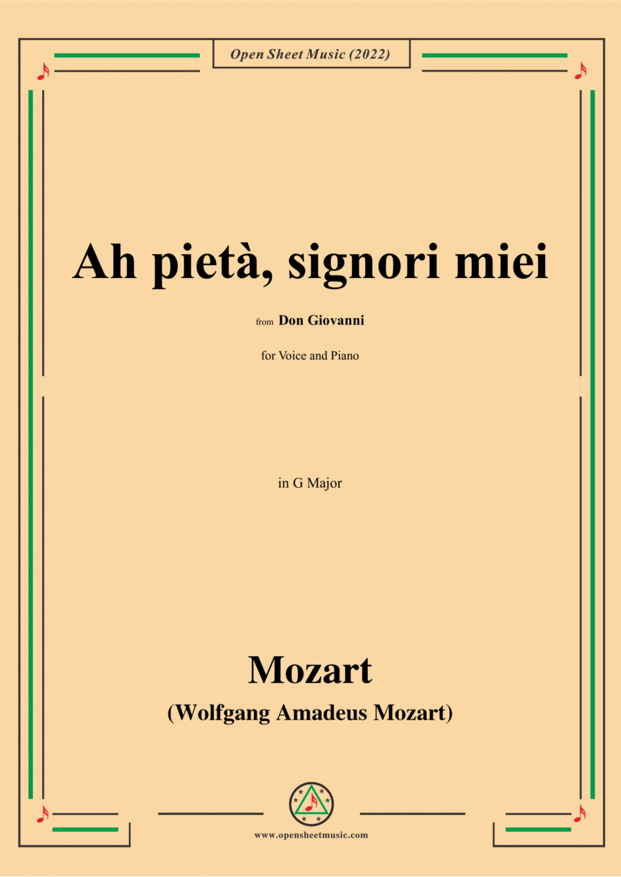 Mozart-Ah pietà,signori miei,in G Major,from 'Don Giovanni,K.527',for Voice and Piano Voice Solo scores gallery preview page 1