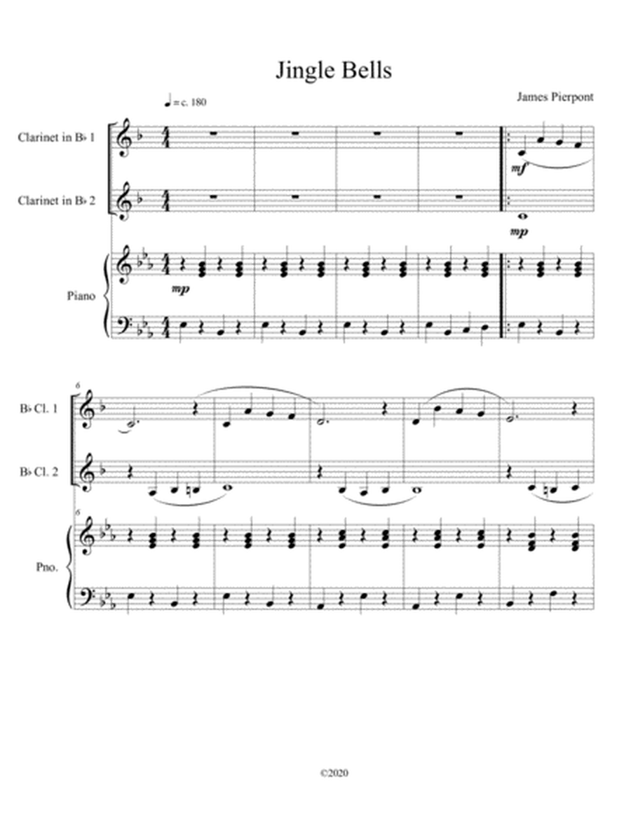 Jingle Bells (clarinet duet) with optional piano accompaniment image number null