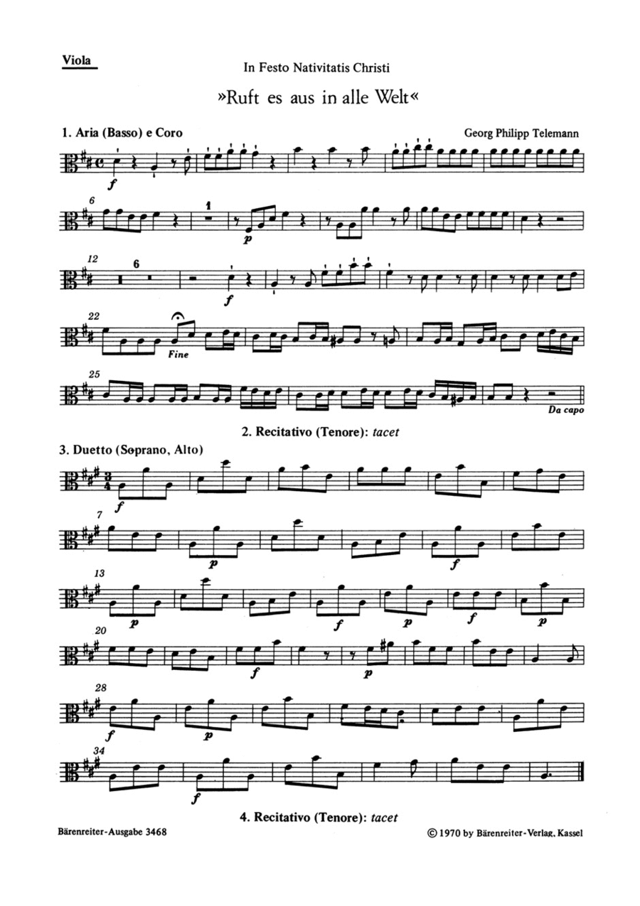 Ruft es aus in alle Welt by Georg Philipp Telemann Viola - Sheet Music