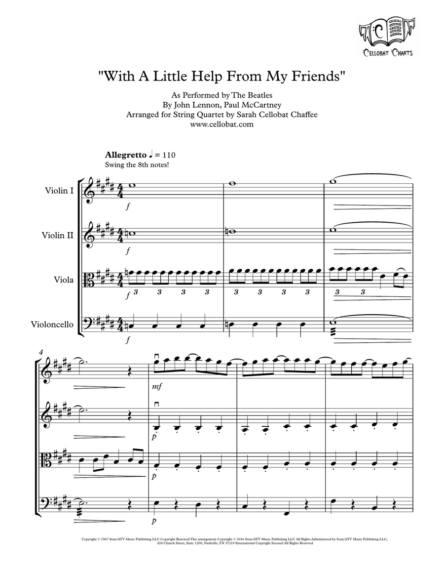 With A Little Help From My Friends String Quartet scores gallery preview page 1