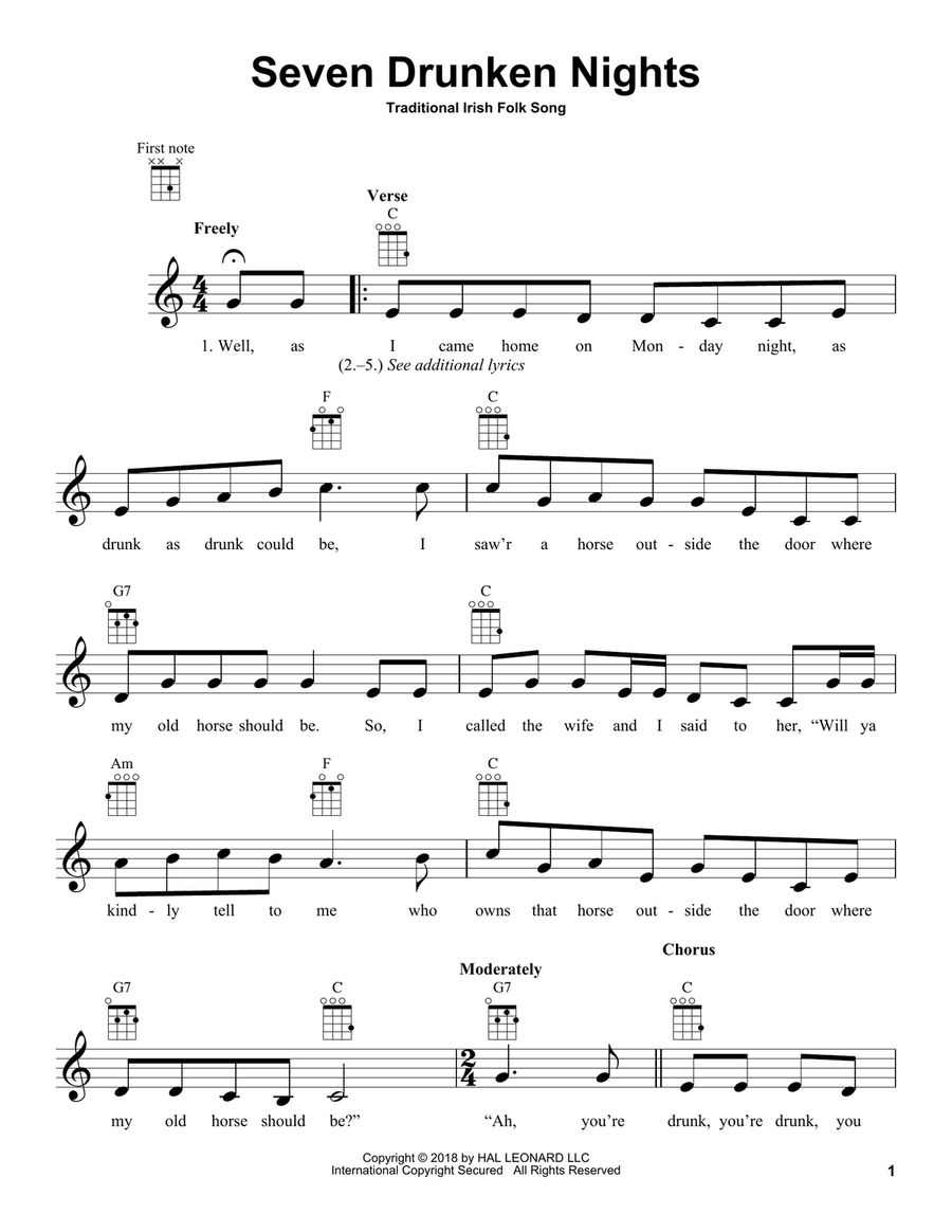 Seven Drunken Nights Seven Drunken Nights Ukulele scores gallery preview page 1