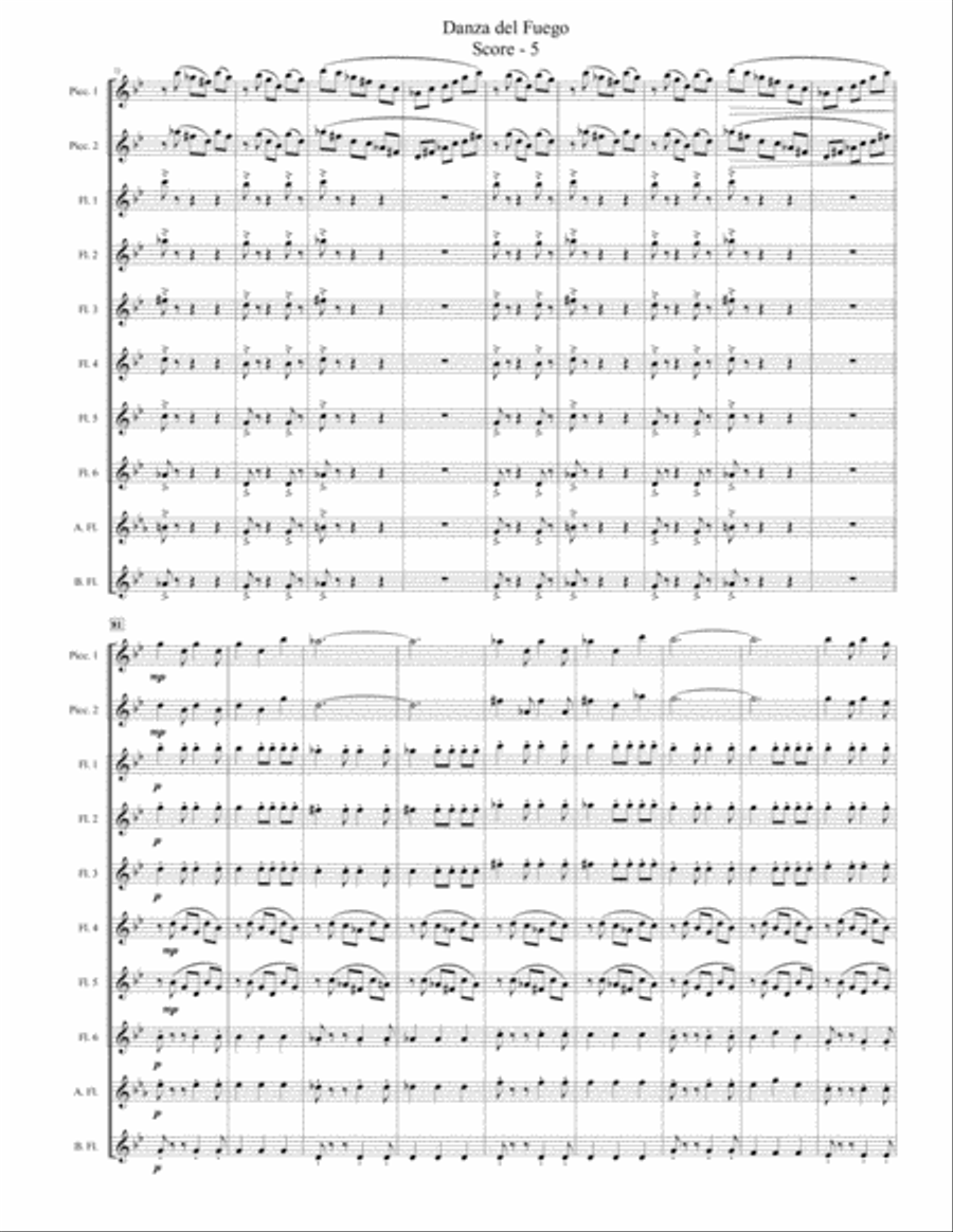 Danza del Fuego (for Flute Choir with Piccolo duet) Flute Choir scores gallery preview page 5