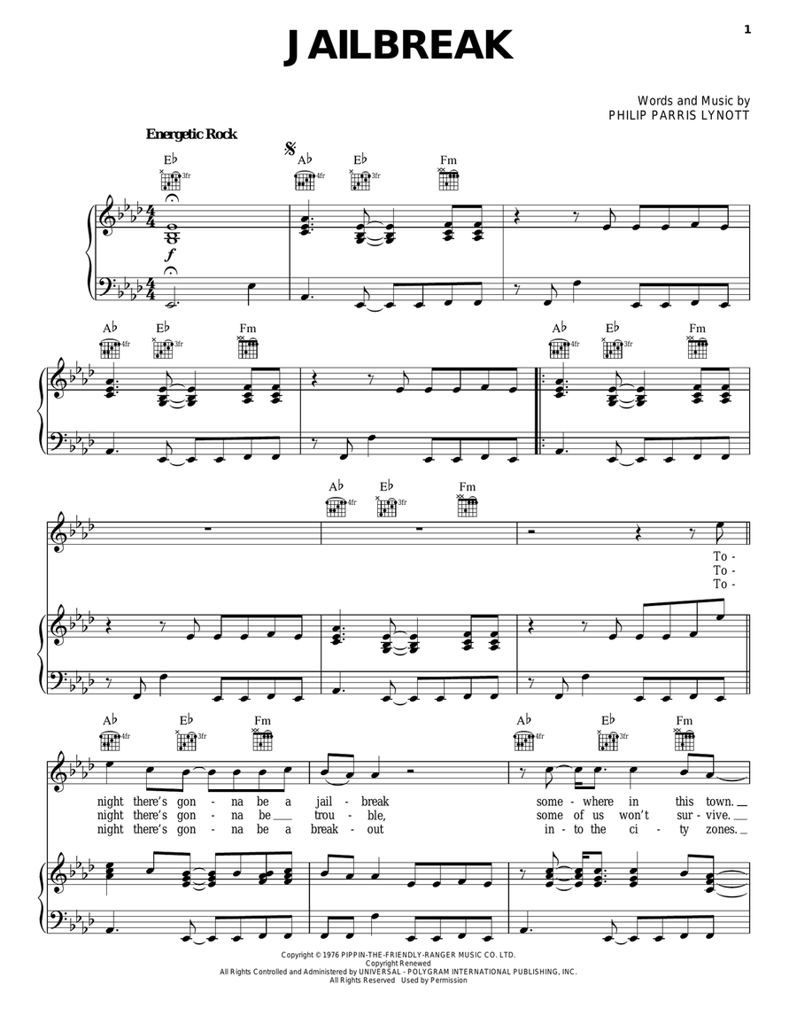 Jailbreak Piano, Vocal, Guitar scores gallery preview page 1