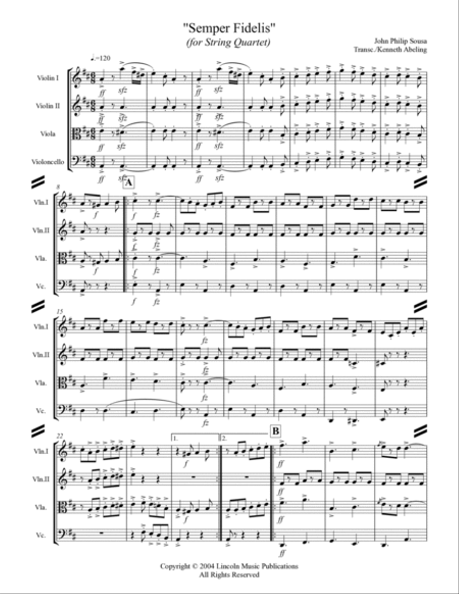 March - Semper Fidelis (for String Quartet) String Quartet scores gallery preview page 2