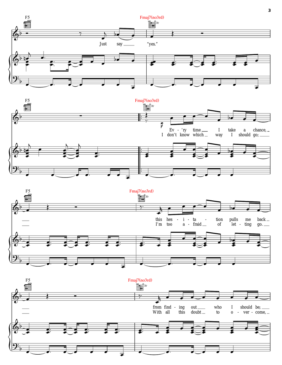 Just Say Yes Piano, Vocal, Guitar scores gallery preview page 3