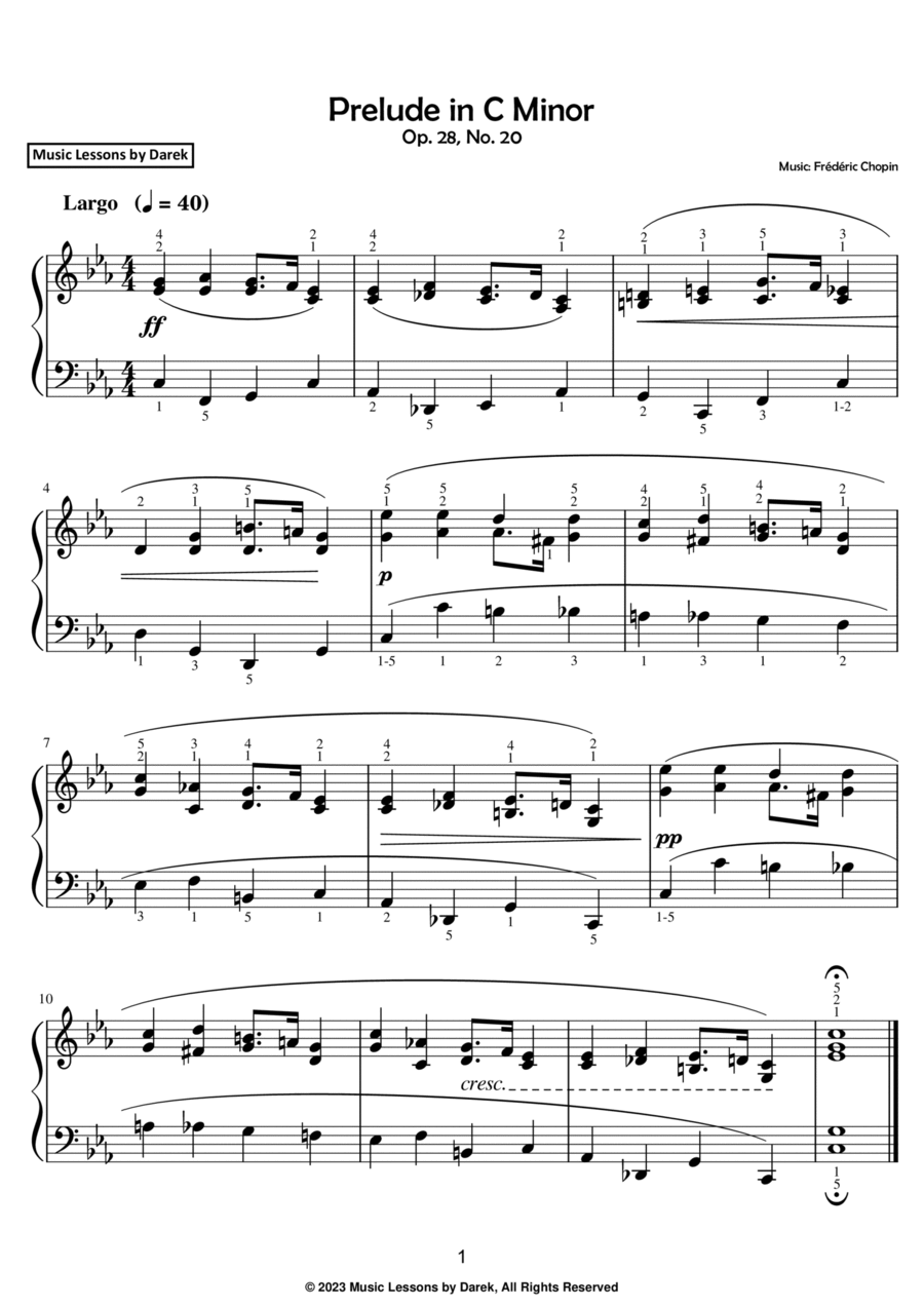 Prelude in C Minor (EASY PIANO) Op. 28, No. 20 [Frédéric Chopin] Easy Piano scores gallery preview page 1