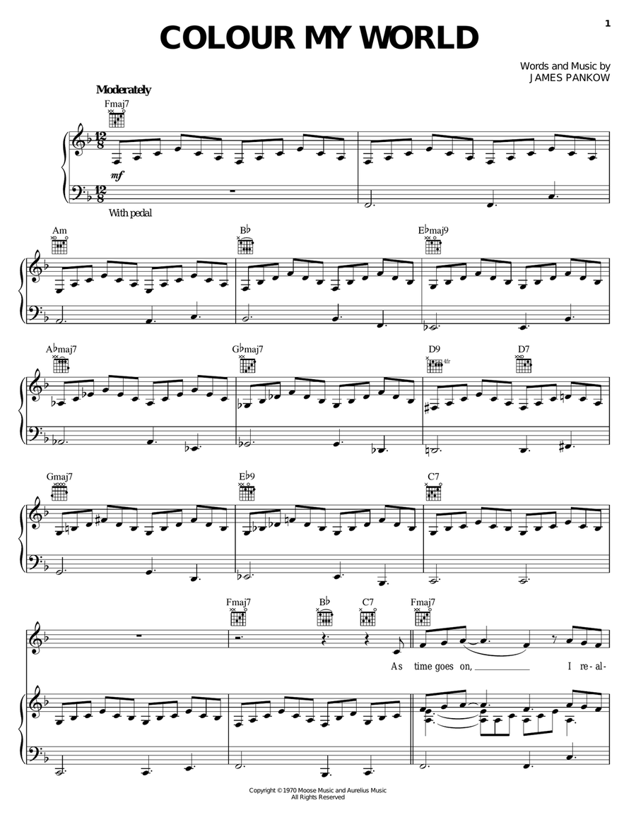 Colour My World Piano, Vocal, Guitar scores gallery preview page 1