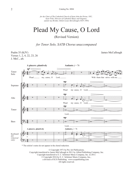 Plead My Cause, O Lord (Revised Version)