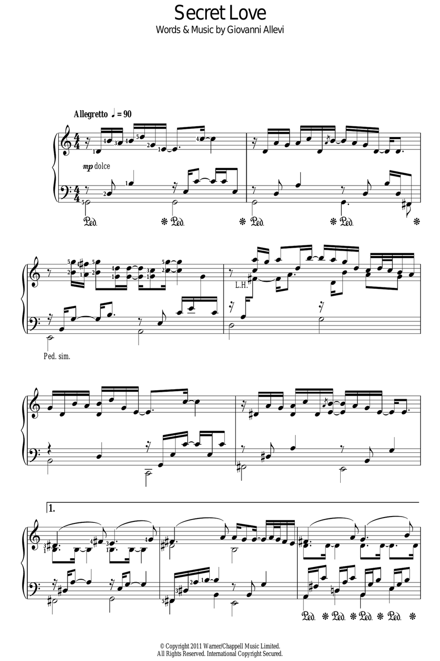 Secret Love Piano Solo scores gallery preview page 1