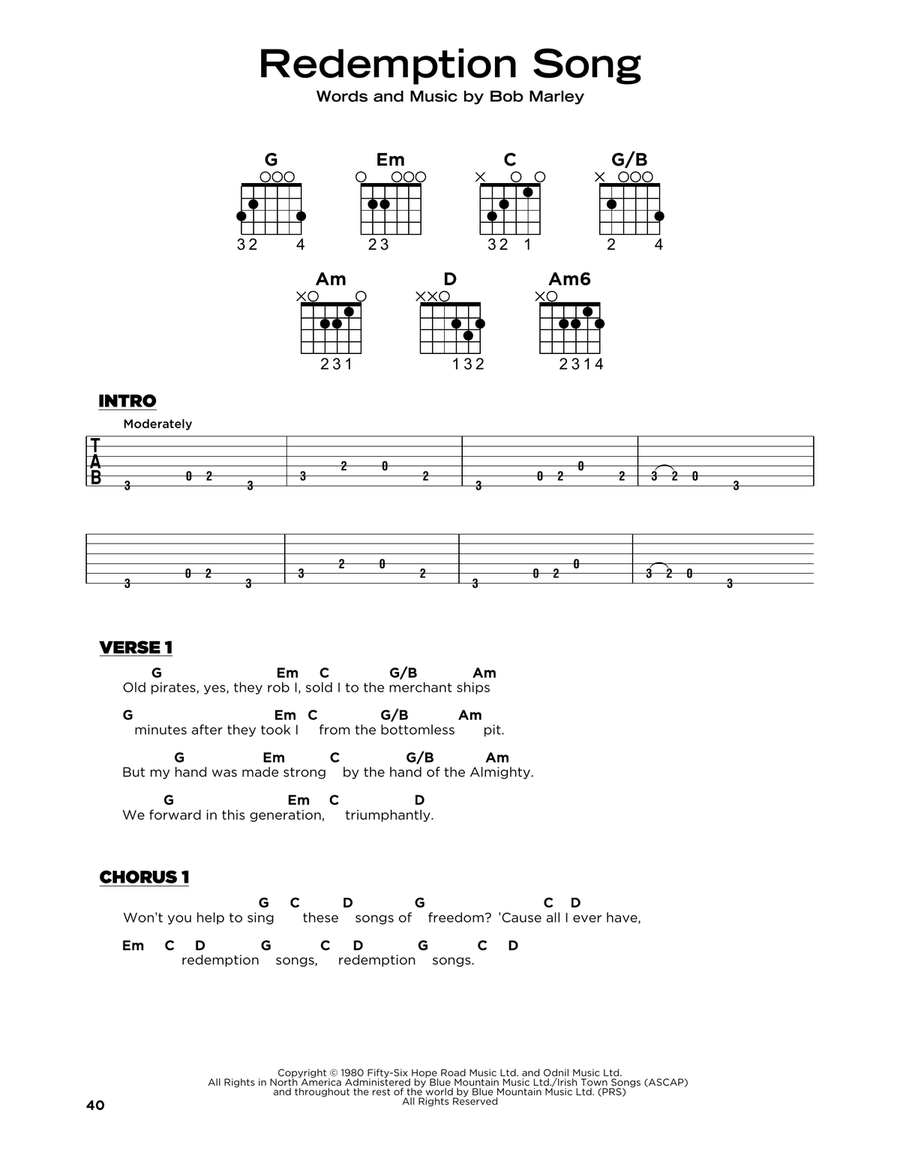 Redemption Song Acoustic Guitar scores gallery preview page 1