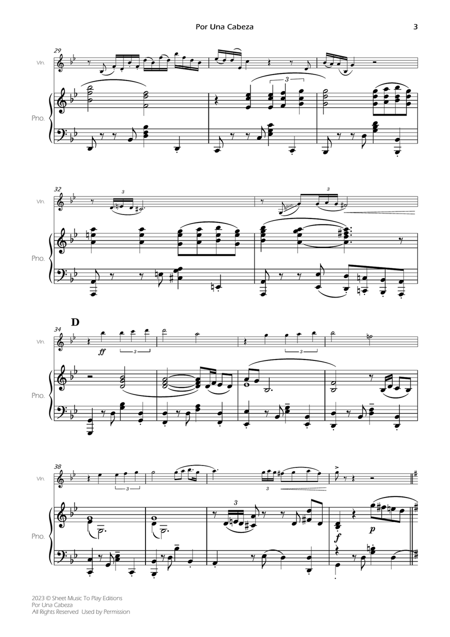 Por Una Cabeza - Violin and Piano - Advanced (Full Score) Violin Solo scores gallery preview page 3