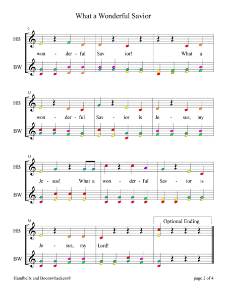 What a Wonderful Savior (for 8-note Bells and Boomwhackers with Color Coded Notes) image number null