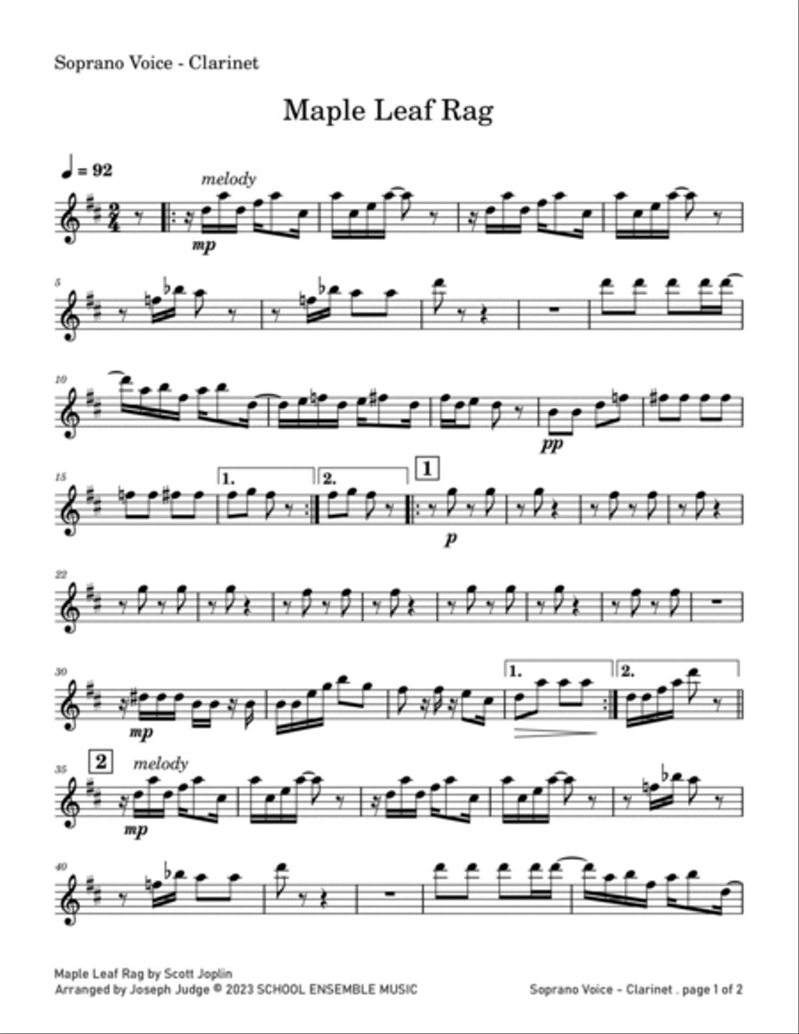 Maple Leaf Rag by Scott Joplin for Clarinet Quartet in School Clarinet Quartet scores gallery preview page 6