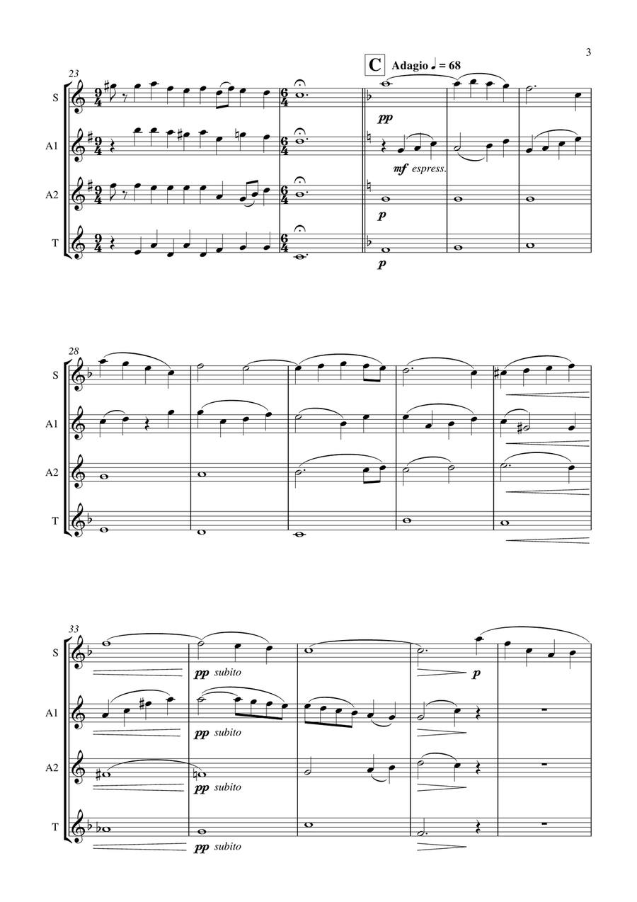 Pagine dalla Sinfonia n. 3 Saxophone Quartet scores gallery preview page 3