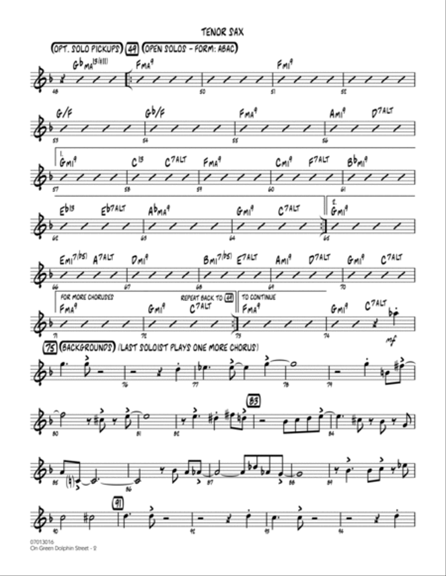On Green Dolphin Street - Tenor Sax Tenor Saxophone scores gallery preview page 2