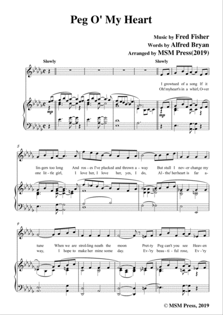 Fred Fisher-Peg O' My Heart,in D flat Major,for Voice and Piano Voice Solo scores gallery preview page 3