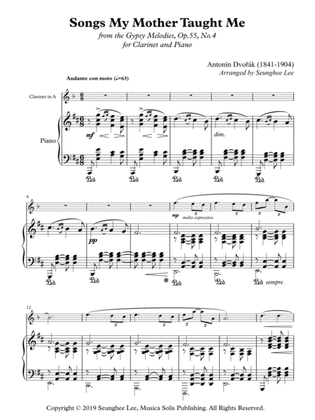 Antonin Dvorak: Songs My Mother Taught Me for Clarinet and Piano image number null
