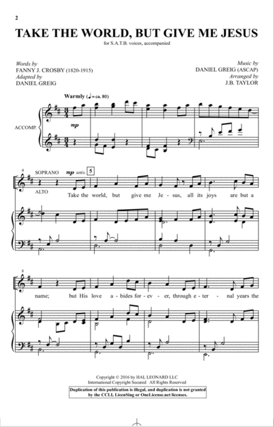Take The World But Give Me Jesus 4-Part scores gallery preview page 1